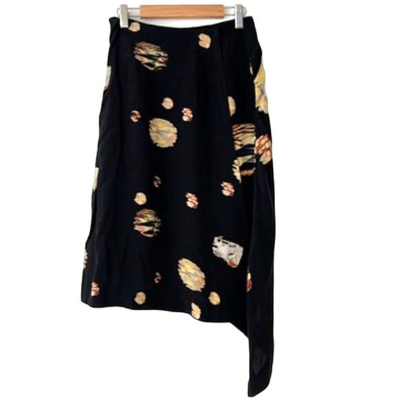 All Saints Wrap Skirt Asymmetrical Black Silk Size 4 Avant Garde Artsy - Picture 2 of 6